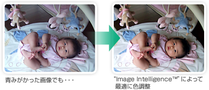 青みがかった画像でも・・・→"Image Intelligence™"(イメージ・インテリジェンス)によって最適に色調整